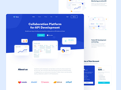 Karo Landing Page api blue clean design collaboration component dailyui design development landing page landing page design landing pages stats stats ui ui white