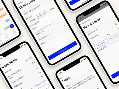 Kitchen Gnome App application buttons clean ui create new design direction figma ingredients input ios kitchen minimal minimalistic mobile app products page recipe app simple steps ui ux