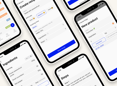 Kitchen Gnome App application buttons clean ui create new design direction figma ingredients input ios kitchen minimal minimalistic mobile app products page recipe app simple steps ui ux