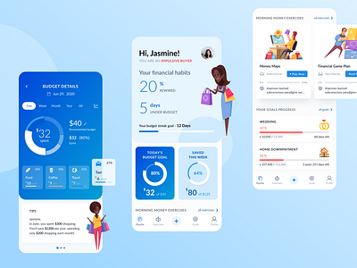 'Finversity': Budgeting and Savings App budget budget app chart design expense manager expense tracker finance financial app goals illustration mobile app mobile ui savings uiux