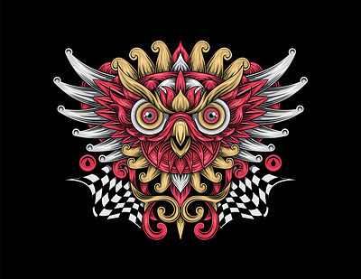 BALINESE MYTHICAL OWL black colors design flat illustration vector