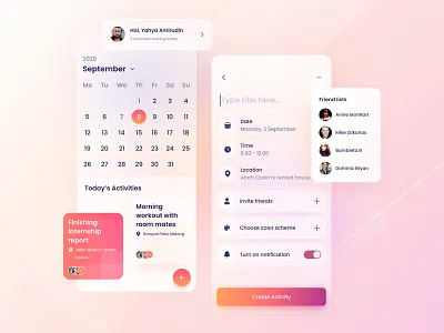 Scheduly - Scheduling app android app app blurred background blurry calendar calendar app clean design flat glassy gradient color ios minimal scheduler scheduling simple task management app todo app ui