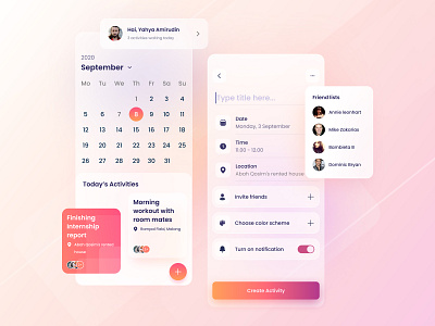 Scheduly - Scheduling app android app app blurred background blurry calendar calendar app clean design flat glassy gradient color ios minimal scheduler scheduling simple task management app todo app ui