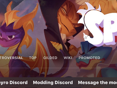 Spyro on Reddit background banner board community discord dragon fan forum game illustration logo menu nicholas kole reddit spyro tabs toys for bob ui videogame white