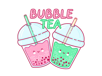 Bubble Tea boba bubble card cartoon character concept cute drink flat happy illustration kawaii line logo logodesign milk tea poster print tea vector