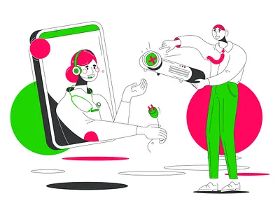 Technical support characters distant help illustration line phone problem problem solving technical support vibrant
