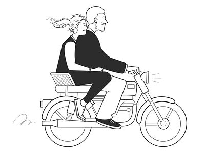 journey black and white cartoon character design comic couple cute illustration journey line minimal monochrome motorcycle product design ride simple ui ux web design