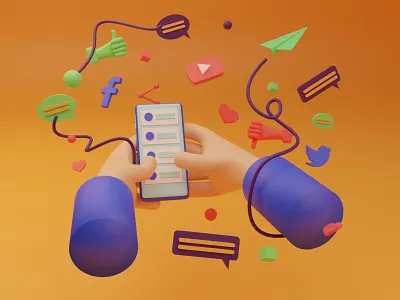 Social Media 3D blender colorful concept design facebook illustration social media twitter youtube