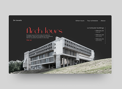 Arch tours - first screen brutal brutalism design minimalism typography ui ux ui website