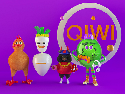 Qiwi universe characters charsctersdesign design fintech branding illustration ui