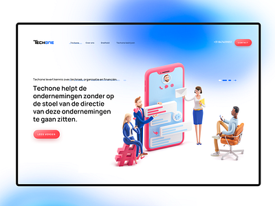 Techone - homepage design 3d 3d ilustration blue callcenter characters dutch gradients it mobile office telephone website