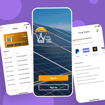 One Watt Solar design minimal mobile app ui ux