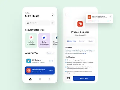Job Search Platform - Mobile booking app design app designer freelancer ios app job jobs mobile app search social app uiux