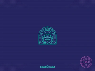 Robokod Logo badge branding clean coding geometric graphic design identity line art logo logo design mechanics modern vintage playful programing robokod robot robotics school simple