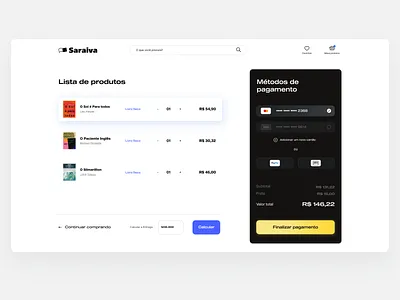 Saraiva checkout list book book cover books carrousel checkout checkout page interaction interface levitate literature ui