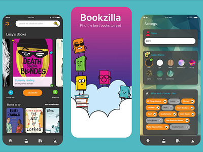 Bookzilla App - Scottish Book Trust app branding design graphic design illustration ui vector