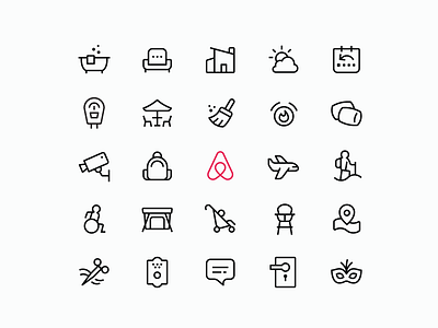 Airbnb Amenities airbnb brand icons cabin hotel house icon icon design icon designer icon set icon system iconography icons iconset line stay travel