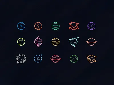 Planet Icons Set astronomy icon icon set illustration line art planetary planets space ui vector