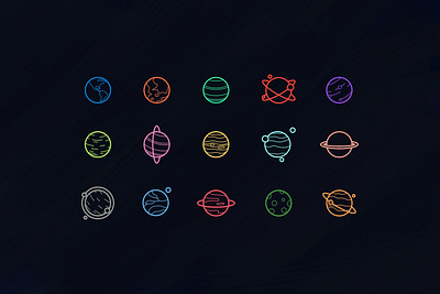 Planet Icons Set astronomy icon icon set illustration line art planetary planets space ui vector