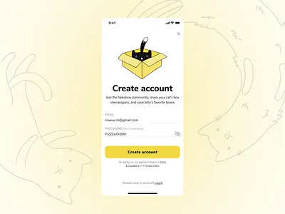 Create Account Screen app design cat concept create account design first shot form design interface design iphone x mobile ui