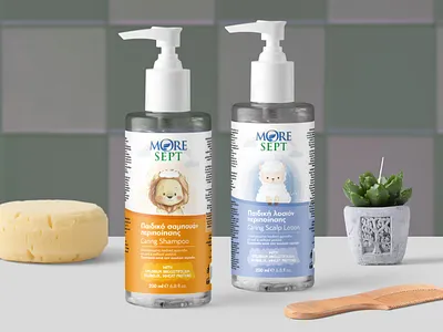 Caring Shampoo & Caring Scalp Lotion baby baby shampoo branding care design greece kids lotion packaging shampoo sketch