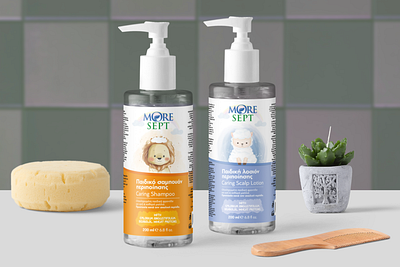 Caring Shampoo & Caring Scalp Lotion baby baby shampoo branding care design greece kids lotion packaging shampoo sketch