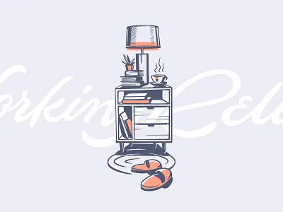 Nighttime Illustration for Working Relief bed side table bedtime brand illustration branding illustration night time script sketch slippers type