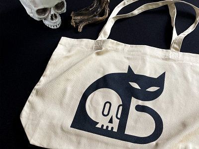 Black Cat Tote - Club Kiddo black cat cat club kiddo design halloween illustration kids product skull spooky tote tote bag trick or treat vector