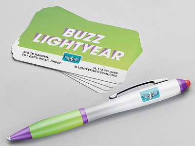 Pixar Business Card & Pen branding business card design disney flat graphic design illustration illustrator lettering logo minimal mockup pen pixar pixar art stationary toystory typography