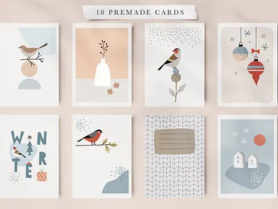 Winter birds Christmas set abstract cards christmas christmas set design gift gift card graphic design graphic elements illustration illustrations logos poster premade cards scrapbooking shape social media winter winter bird winter birds