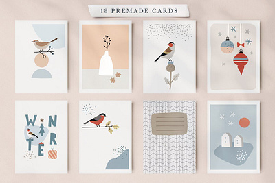 Winter birds Christmas set abstract cards christmas christmas set design gift gift card graphic design graphic elements illustration illustrations logos poster premade cards scrapbooking shape social media winter winter bird winter birds