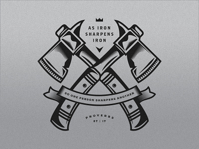 As Iron Sharpens Iron axe badge bible hatchet illustration michigan vector