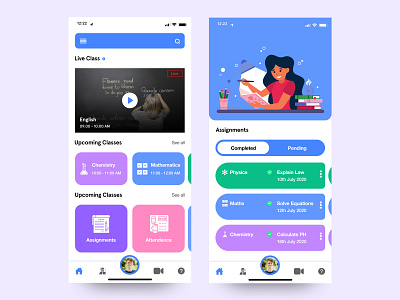 Students Online Classes Application application assignment classes mobile online school student ui ux