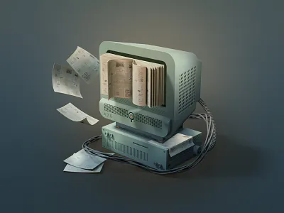 old times b3d blender3d computer ebook pages photoshop retro