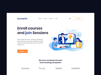 KlassRoom Landing Page blue homepage landing page ui 2020 landing page ui 2020 landing pages nabilemonn online course online platform ui ui 2020 ui design ux