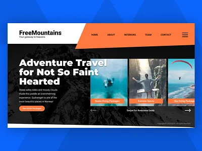 Adventure Travel Website Home Page adventurer art direction design responsive responsive design travel travel agency typography ui ux web website