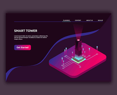 Landing Page Smart Tower 3d building color colorful design concept design gradient graphic illustration isometric landing page light modern smart technology tower vector