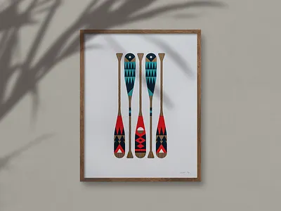 Wild Oars (Posters For Parks) aurora aurora borealis blue camp camping copper design frame green illustration nature north oar paddle paint parks poster red white wood