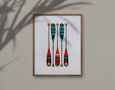 Wild Oars (Posters For Parks) aurora aurora borealis blue camp camping copper design frame green illustration nature north oar paddle paint parks poster red white wood