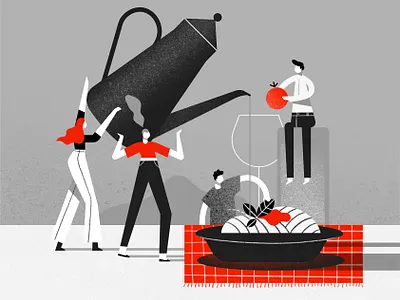 Food Illo #2 - Italian Recipe art black white food food app food illustration food magazine foodie grain graphic illustration illustration art ipad italian lunch meal palette procreate red texture vector