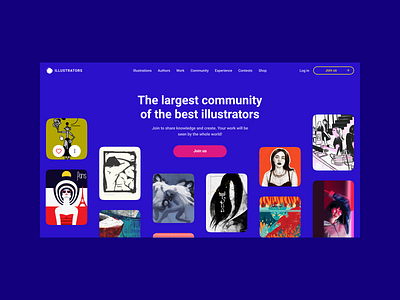 illustrators community hero screen color design figma hero illustrations landingpage minimalism ui