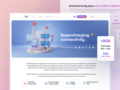USM - New Plans 3d 3d icon 3d ilustration 5g app communication illustration landing landing design landing page design landingpage mobile phone plans telecommunication typography ui usmobile ux web