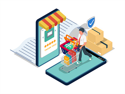 Mobile shopping illustration concept. 3d character creative design dribbble ecommerce element homepage illustration interface isometric landing page market mobile mobile ui shop shopping ui vector website