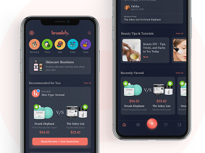 Brandefy Home | Dark Mode app app design beauty beauty app brandefy feed homepage lading page makeup makeup app mobile app mobile app design mobile design mobile ui mobile ui design redesign redesign concept ui ui design visual design