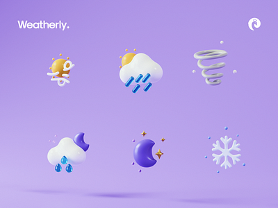 Weatherly Part 2 3d blender cloud design illustration minimal moon rain rainy render snow star sun sunny tornado vector weather weather icon wind windy