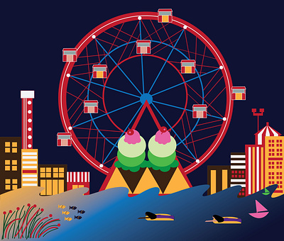 Ferris Wheel amusement park brooklyn coneyisland ferris wheel fun icecream illustraton vector art