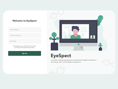 Eyespect Login Screen accessibility adobe xd adobexd blind challenge clean ui disabilities eyes glasses green illustration login design login form login page uxdesign