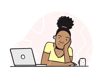 Those camera off meetings bordom coffee illustration laptop procreate simple woman