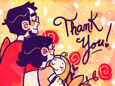 Thank You Card baby baby shower cute family illustration