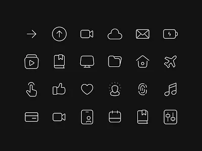 The Symbols battery book camera cloud desktop folder hear heart home icons like line mail media plane stroke tap touch id transparency vector